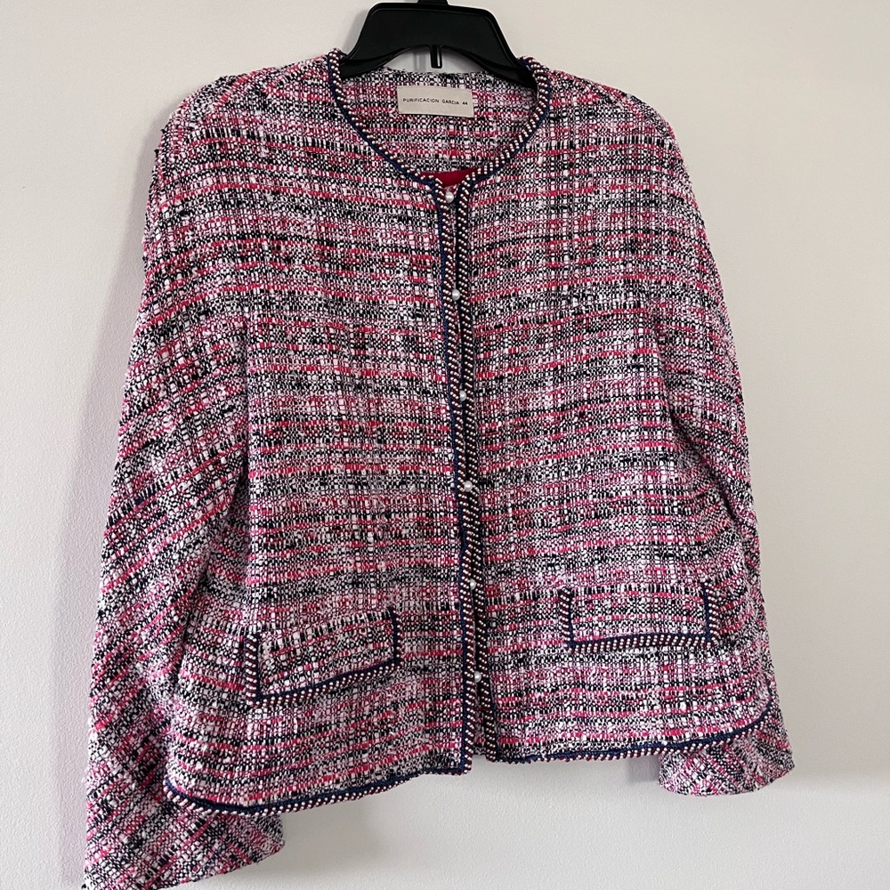 PURIFICACION GARCIA pearl button multicolor boucle tweed jacket blazer M/L 44 EU - Picture 8 of 17
